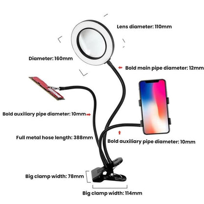 10X 72LEDs Optical Magnifying Glass Hose Type Mobile Phone Holder(Black) - Others by buy2fix | Online Shopping UK | buy2fix