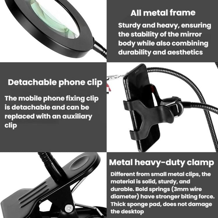 10X 72LEDs Optical Magnifying Glass Hose Type Mobile Phone Holder(Black) - Others by buy2fix | Online Shopping UK | buy2fix