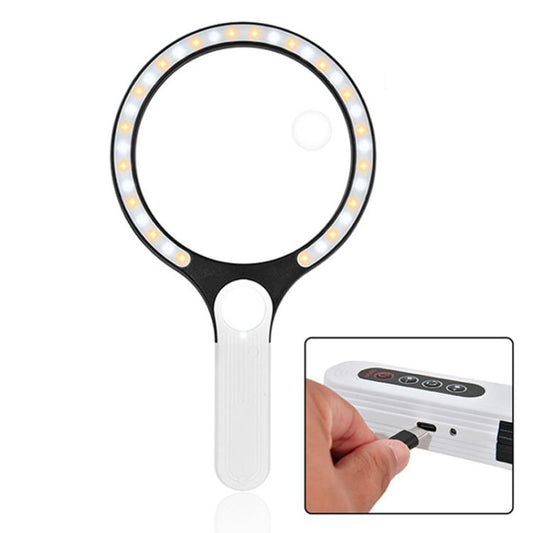 5/10/20X 13.5cm 3 Colors LED Handheld Magnifying Glass Adjustable Brightness For Reading, Spec:  Charging - Hand Held Style by buy2fix | Online Shopping UK | buy2fix