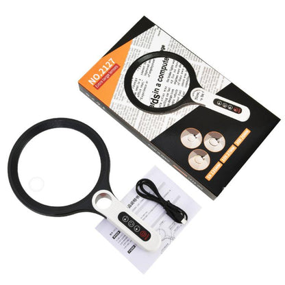 5/10/20X 13.5cm 3 Colors LED Handheld Magnifying Glass Adjustable Brightness For Reading, Spec: Battery - Hand Held Style by buy2fix | Online Shopping UK | buy2fix