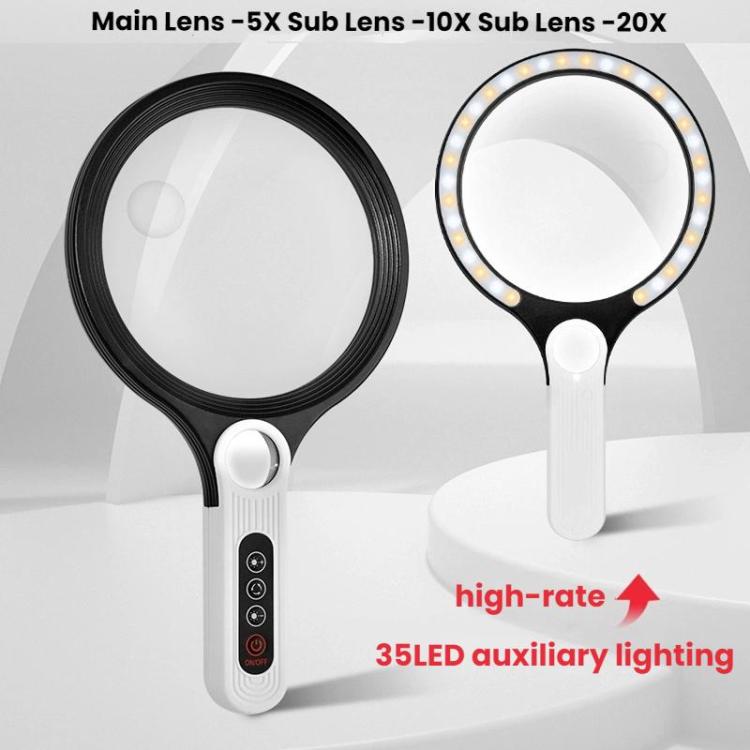 5/10/20X 13.5cm 3 Colors LED Handheld Magnifying Glass Adjustable Brightness For Reading, Spec: Battery - Hand Held Style by buy2fix | Online Shopping UK | buy2fix