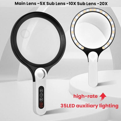 5/10/20X 13.5cm 3 Colors LED Handheld Magnifying Glass Adjustable Brightness For Reading, Spec: Battery - Hand Held Style by buy2fix | Online Shopping UK | buy2fix