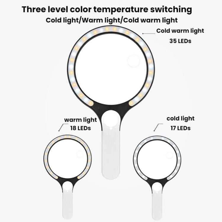 5/10/20X 13.5cm 3 Colors LED Handheld Magnifying Glass Adjustable Brightness For Reading, Spec: Battery - Hand Held Style by buy2fix | Online Shopping UK | buy2fix