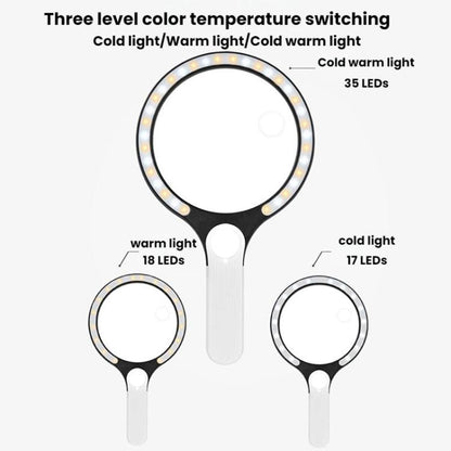 5/10/20X 13.5cm 3 Colors LED Handheld Magnifying Glass Adjustable Brightness For Reading, Spec: Battery - Hand Held Style by buy2fix | Online Shopping UK | buy2fix