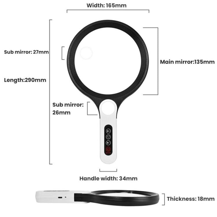 5/10/20X 13.5cm 3 Colors LED Handheld Magnifying Glass Adjustable Brightness For Reading, Spec: Battery - Hand Held Style by buy2fix | Online Shopping UK | buy2fix