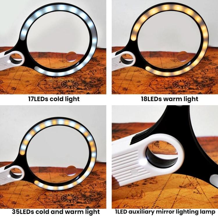 5/10/20X 13.5cm 3 Colors LED Handheld Magnifying Glass Adjustable Brightness For Reading, Spec: Battery - Hand Held Style by buy2fix | Online Shopping UK | buy2fix