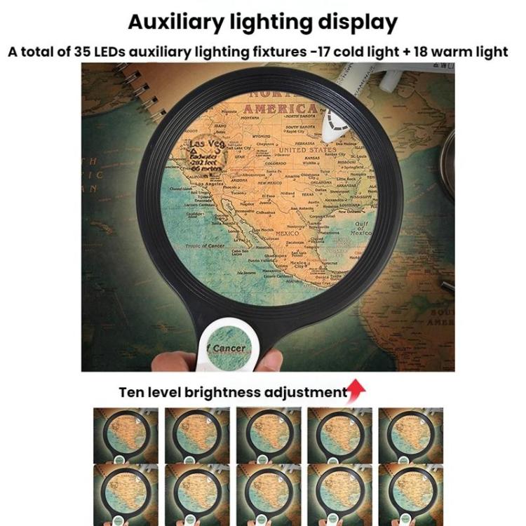 5/10/20X 13.5cm 3 Colors LED Handheld Magnifying Glass Adjustable Brightness For Reading, Spec: Battery - Hand Held Style by buy2fix | Online Shopping UK | buy2fix