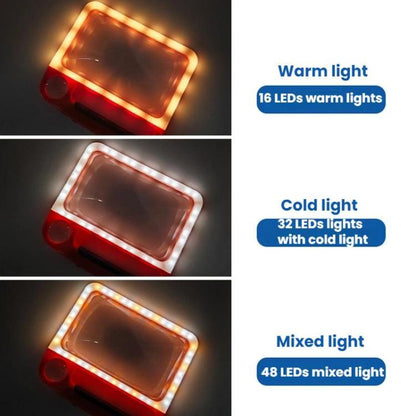 5/10X 48LEDs Magnifier 3 Colors Cold Warm Brightness Adjustment Handheld Loupe, Spec: Battery Blue - Hand Held Style by buy2fix | Online Shopping UK | buy2fix