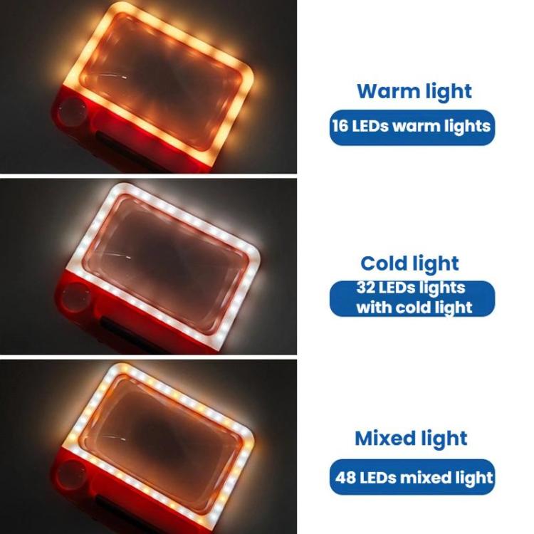 5/10X 48LEDs Magnifier 3 Colors Cold Warm Brightness Adjustment Handheld Loupe, Spec: Charging Orange - Hand Held Style by buy2fix | Online Shopping UK | buy2fix
