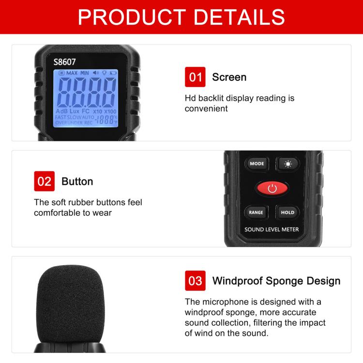 Mini High-Precision Decibel Instrument Environmental Noise Detector(Without Battery) - Light & Sound Meter by buy2fix | Online Shopping UK | buy2fix