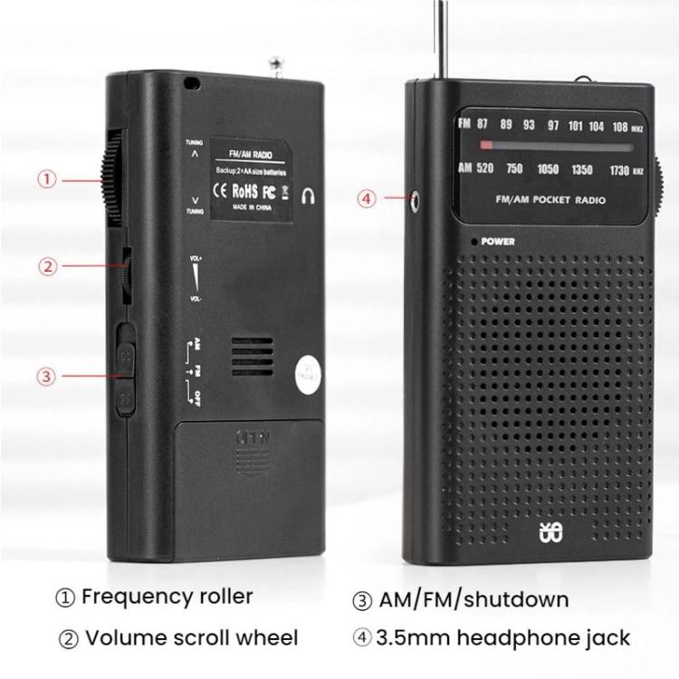 FM/AM Full-Band Channel Pocket Portable Pointer Radio Player(Black) - Radio Player by buy2fix | Online Shopping UK | buy2fix
