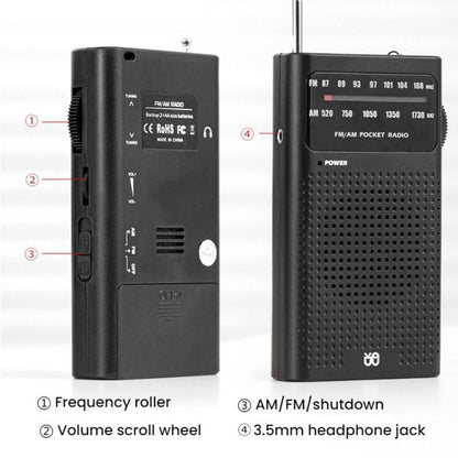 FM/AM Full-Band Channel Pocket Portable Pointer Radio Player(Black) - Radio Player by buy2fix | Online Shopping UK | buy2fix