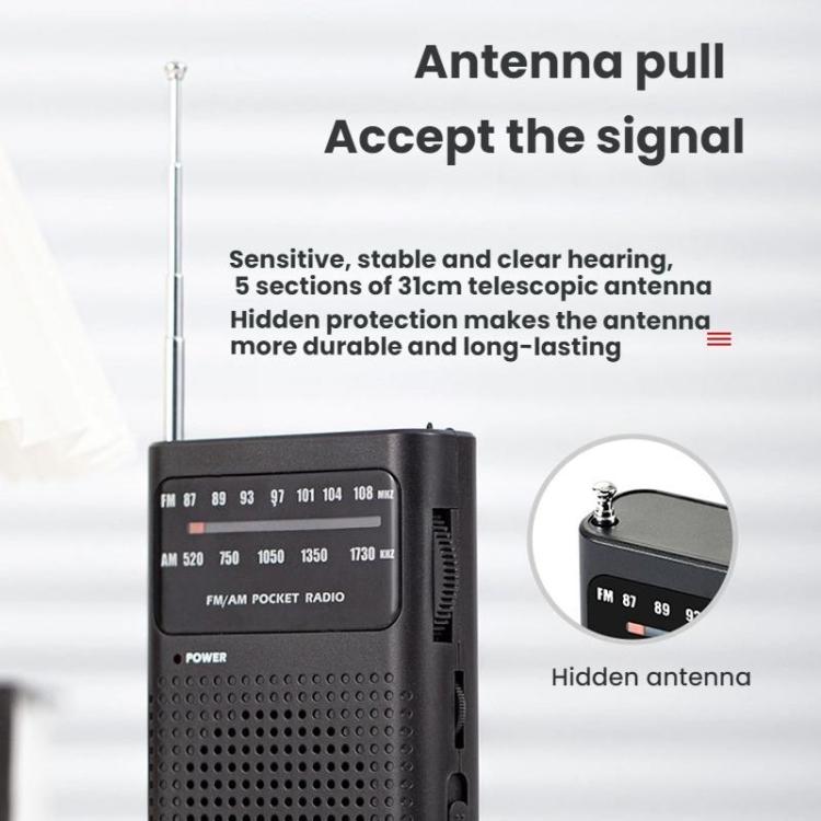 FM/AM Full-Band Channel Pocket Portable Pointer Radio Player(Black) - Radio Player by buy2fix | Online Shopping UK | buy2fix