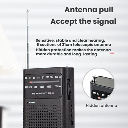 FM/AM Full-Band Channel Pocket Portable Pointer Radio Player(Black) - Radio Player by buy2fix | Online Shopping UK | buy2fix