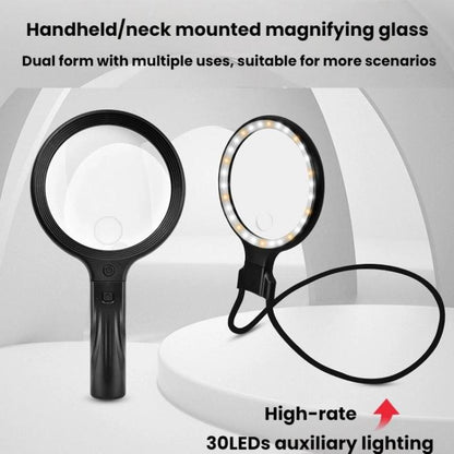 5/10X 30 LEDs Magnifying Glass USB Charging Neck Worn Handheld For Reading Maintenance(Black) - Hand Held Style by buy2fix | Online Shopping UK | buy2fix
