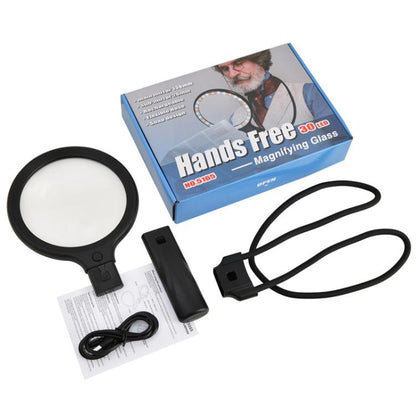 5/10X 30 LEDs Magnifying Glass USB Charging Neck Worn Handheld For Reading Maintenance(Black) - Hand Held Style by buy2fix | Online Shopping UK | buy2fix