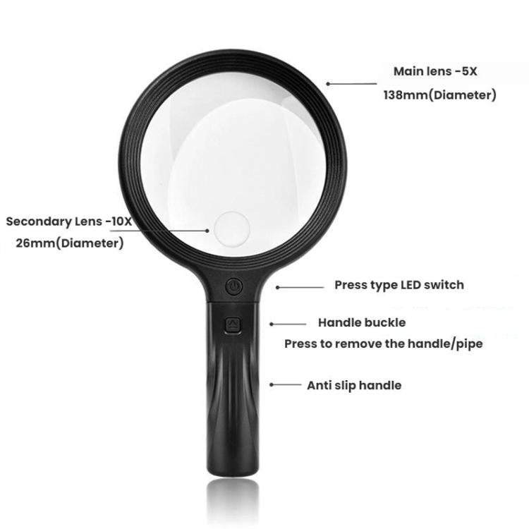 5/10X 30 LEDs Magnifying Glass USB Charging Neck Worn Handheld For Reading Maintenance(Black) - Hand Held Style by buy2fix | Online Shopping UK | buy2fix