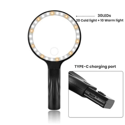 5/10X 30 LEDs Magnifying Glass USB Charging Neck Worn Handheld For Reading Maintenance(Black) - Hand Held Style by buy2fix | Online Shopping UK | buy2fix
