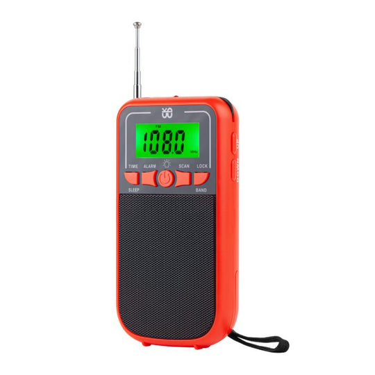 Portable FM/AM/SW Multi-Band High-Sensitivity Clock-Controlled Radio Player, Specification: For EU(Red)