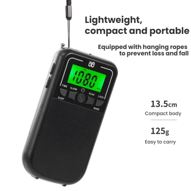 Portable FM/AM/SW Multi-Band High-Sensitivity Clock-Controlled Radio Player, Specification: For EU(Black) - Radio Player by buy2fix | Online Shopping UK | buy2fix