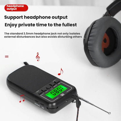 Portable FM/AM/SW Multi-Band High-Sensitivity Clock-Controlled Radio Player, Specification: For EU(Black) - Radio Player by buy2fix | Online Shopping UK | buy2fix
