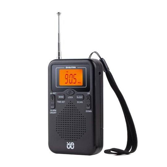 Portable FM/AM Clock-Controlled Stereo Pocket Radio Player, Size: For EU(Black)