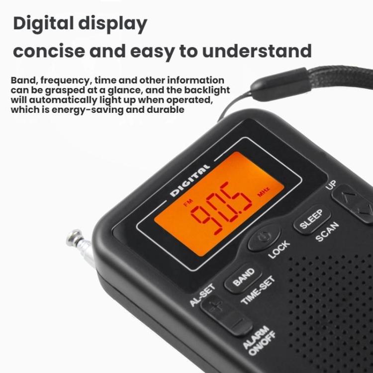 Portable FM/AM Clock-Controlled Stereo Pocket Radio Player, Size: For EU(Black) - Radio Player by buy2fix | Online Shopping UK | buy2fix