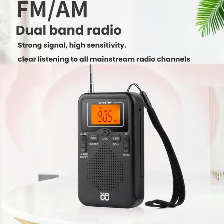 Portable FM/AM Clock-Controlled Stereo Pocket Radio Player, Size: For EU(Black) - Radio Player by buy2fix | Online Shopping UK | buy2fix