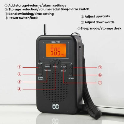 Portable FM/AM Clock-Controlled Stereo Pocket Radio Player, Size: For US(Black) - Radio Player by buy2fix | Online Shopping UK | buy2fix
