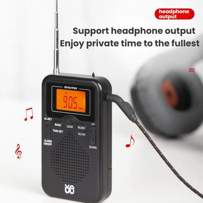 Portable FM/AM Clock-Controlled Stereo Pocket Radio Player, Size: For EU(Black) - Radio Player by buy2fix | Online Shopping UK | buy2fix