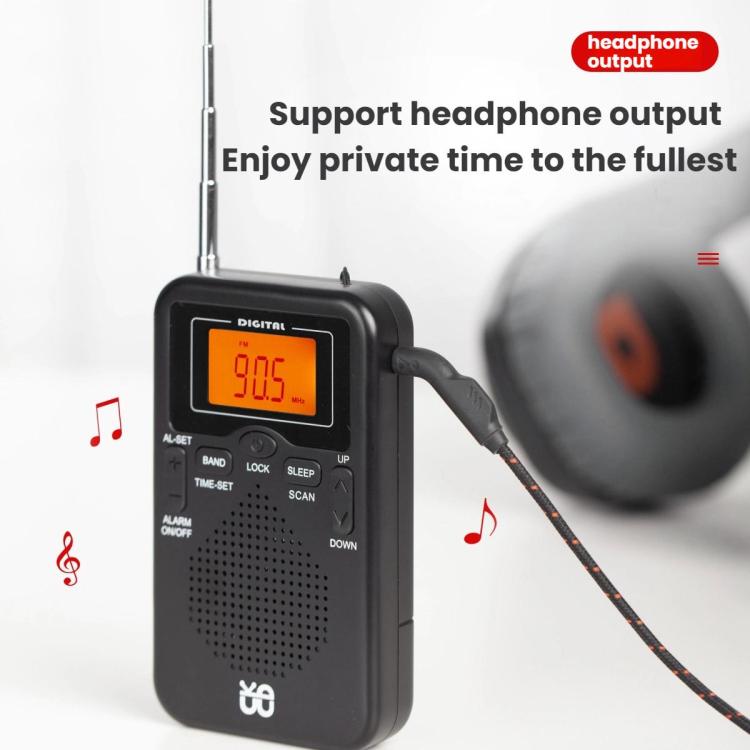Portable FM/AM Clock-Controlled Stereo Pocket Radio Player, Size: For US(Black) - Radio Player by buy2fix | Online Shopping UK | buy2fix