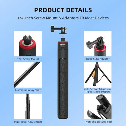 Flymile 1.4m Extendable Selfie Stick Tripod For Action Cameras One-Button Quick Setup Monopod With Wide-Angle View - Extendable Pole by Flymile | Online Shopping UK | buy2fix