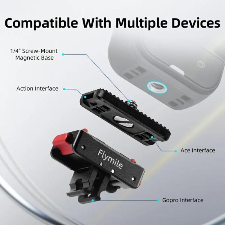 Flymile Magnetic Quick-Release Base 1/4 Inch Thread Foldable Extension Kit for Insta360 Ace Pro 2/Ace Pro/Ace/X5/X4/X3/X2(Black) - Mount & Holder by Flymile | Online Shopping UK | buy2fix