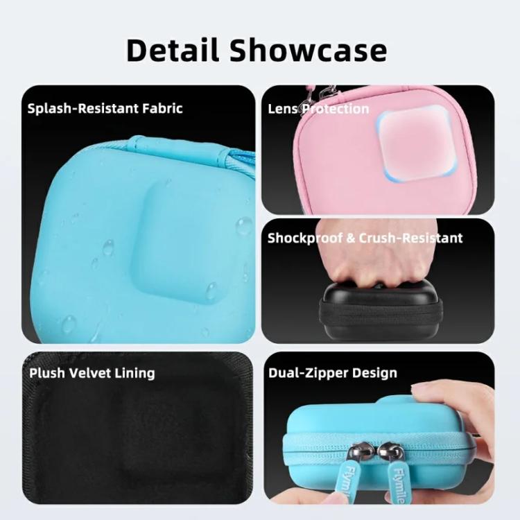 Flymile PU Mini Camera Case with Carabiner For Caged DJI Action 3/4/5 Pro/Insta360 Ace Pro 2/1/GoPro(Blue) - Case & Bags by Flymile | Online Shopping UK | buy2fix