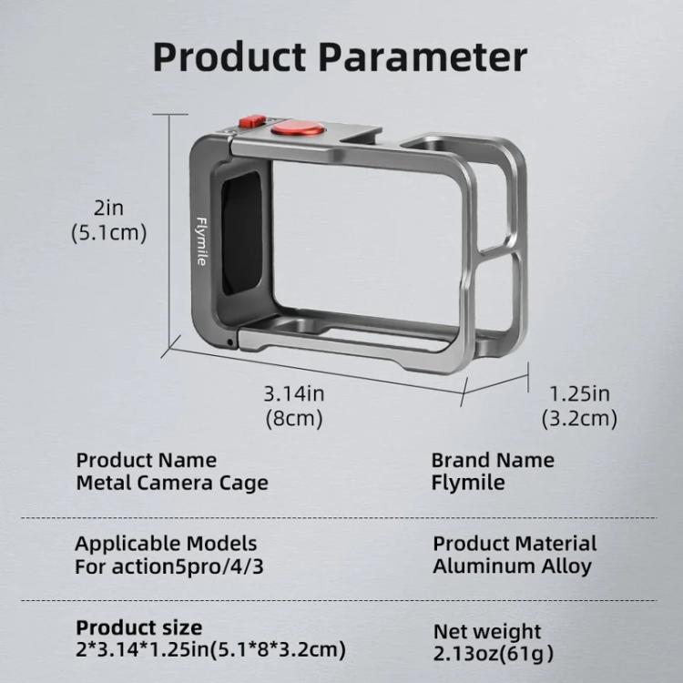 For DJI Osmo Action 5 Pro/4/3 Flymile Metal Protective Cage with Cold Shoe Mount(Metal Color) - Protection Frame by Flymile | Online Shopping UK | buy2fix