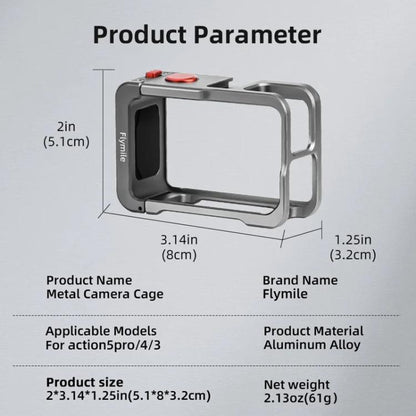 For DJI Osmo Action 5 Pro/4/3 Flymile Metal Protective Cage with Cold Shoe Mount(Metal Color) - Protection Frame by Flymile | Online Shopping UK | buy2fix