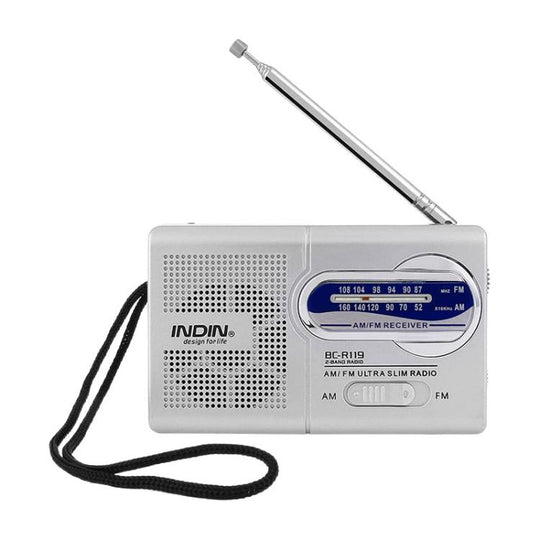 INDIN BC-R119 Portable AM/FM Radio for Seniors 530-1610KHz AM & 88-108MHz FM Lightweight Emergency Radio(Silver)