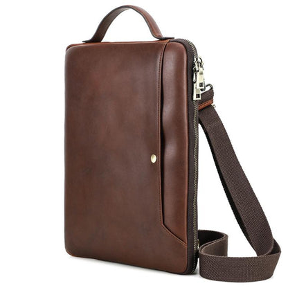 CONTACTS FAMILY 14.2 Inch Crazy Horse Leather Messenger Bag Vintage Crossbody Laptop Briefcase(Brown) - 14.1 inch by buy2fix | Online Shopping UK | buy2fix