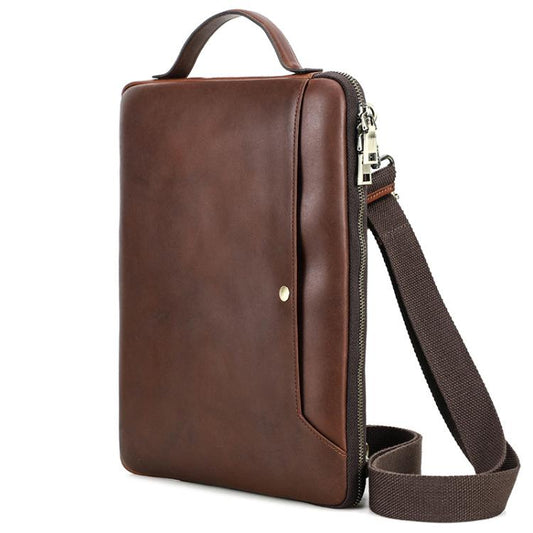 CONTACTS FAMILY 14.2 Inch Crazy Horse Leather Messenger Bag Vintage Crossbody Laptop Briefcase(Brown) - 14.1 inch by buy2fix | Online Shopping UK | buy2fix