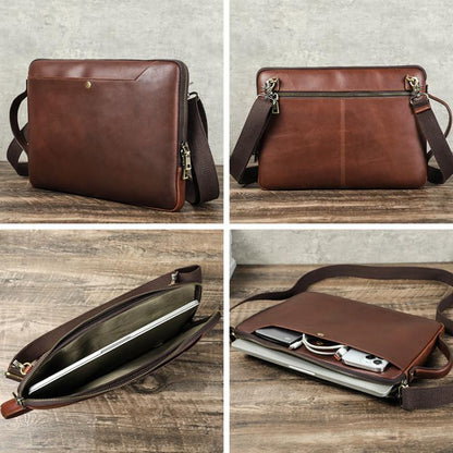 CONTACTS FAMILY 14.2 Inch Crazy Horse Leather Messenger Bag Vintage Crossbody Laptop Briefcase(Brown) - 14.1 inch by buy2fix | Online Shopping UK | buy2fix