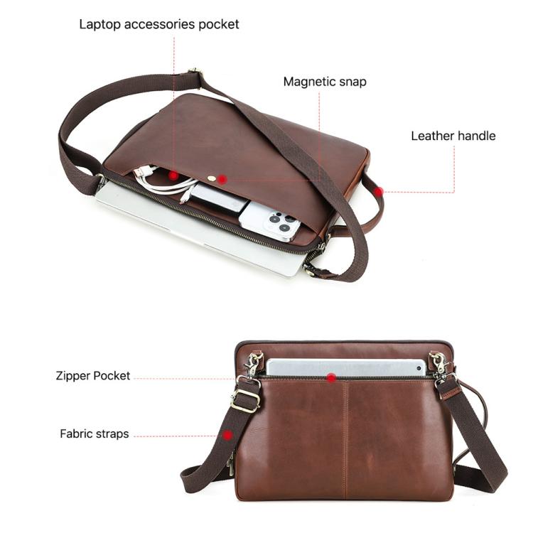 CONTACTS FAMILY 14.2 Inch Crazy Horse Leather Messenger Bag Vintage Crossbody Laptop Briefcase(Brown) - 14.1 inch by buy2fix | Online Shopping UK | buy2fix