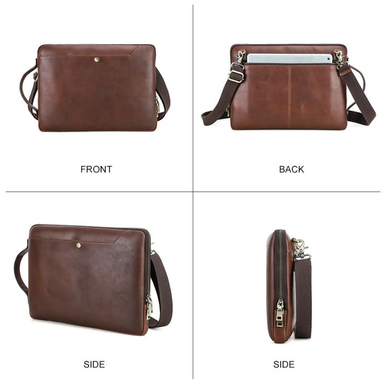 CONTACTS FAMILY 14.2 Inch Crazy Horse Leather Messenger Bag Vintage Crossbody Laptop Briefcase(Brown) - 14.1 inch by buy2fix | Online Shopping UK | buy2fix