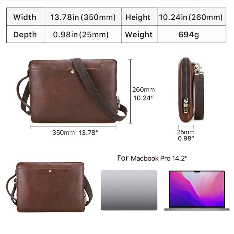 CONTACTS FAMILY 14.2 Inch Crazy Horse Leather Messenger Bag Vintage Crossbody Laptop Briefcase(Brown) - 14.1 inch by buy2fix | Online Shopping UK | buy2fix