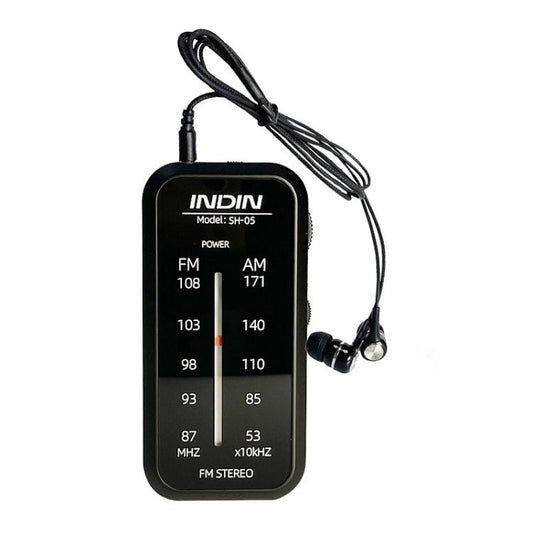 INDIN SH05 Mini Stereo AM/FM Radio With Earphone & Stainless Steel Clip(Black) - Radio Player by INDIN | Online Shopping UK | buy2fix