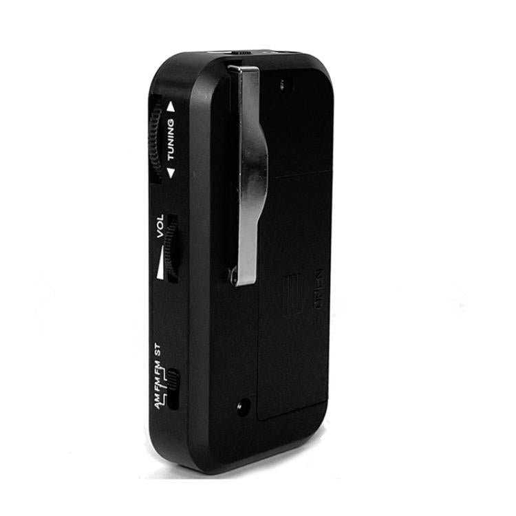 INDIN SH05 Mini Stereo AM/FM Radio With Earphone & Stainless Steel Clip(Black) - Radio Player by INDIN | Online Shopping UK | buy2fix