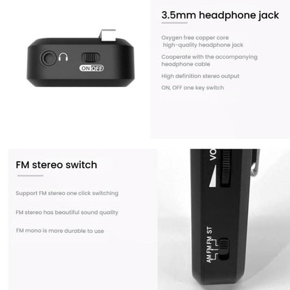 INDIN SH05 Mini Stereo AM/FM Radio With Earphone & Stainless Steel Clip(Black) - Radio Player by INDIN | Online Shopping UK | buy2fix