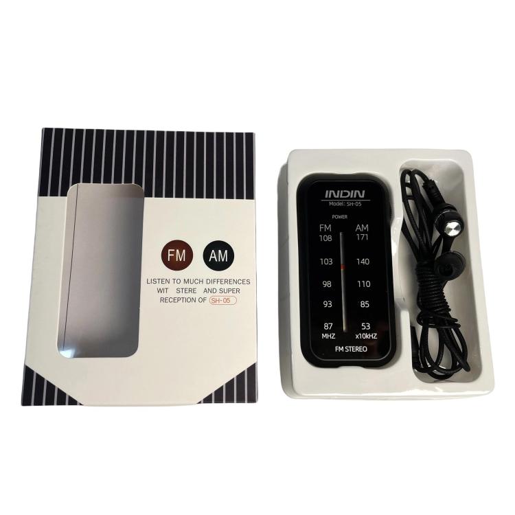 INDIN SH05 Mini Stereo AM/FM Radio With Earphone & Stainless Steel Clip(Black) - Radio Player by INDIN | Online Shopping UK | buy2fix