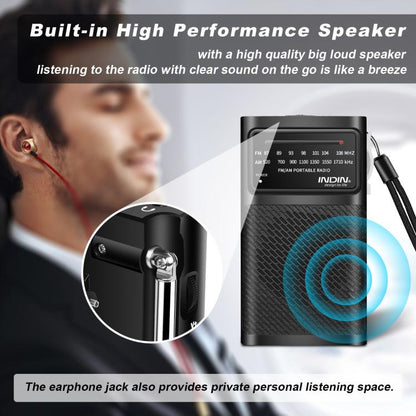 INDIN BC-R955 Portable AM/FM Radio with High-Fidelity Sound & Clip-On Design Sports Outdoor Player(Black) - Radio Player by INDIN | Online Shopping UK | buy2fix
