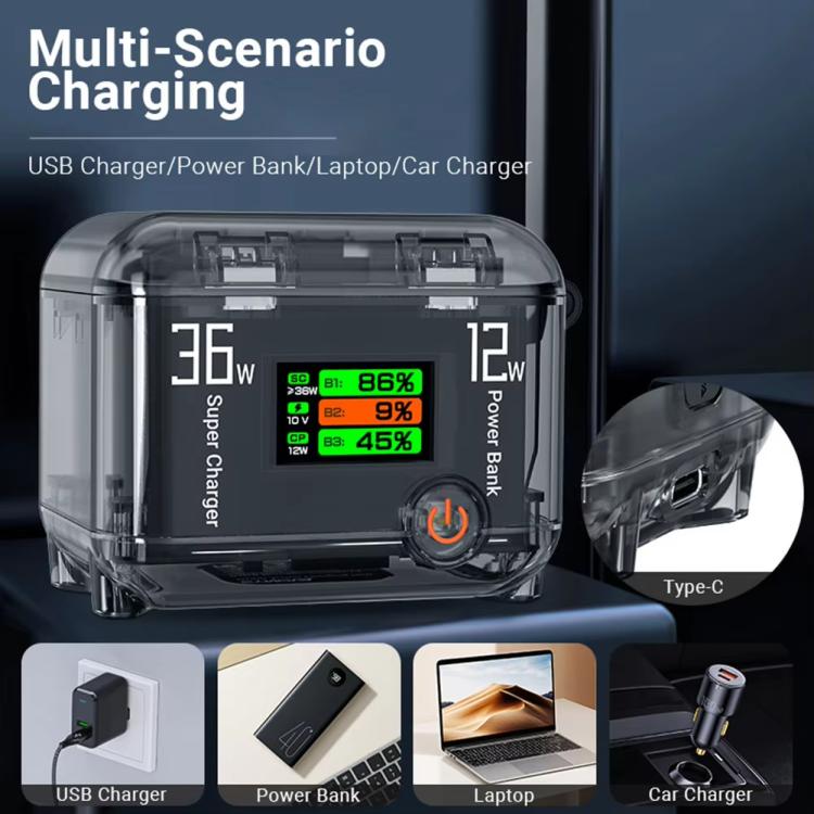 CYNOVA Fast Charging Hub for DJI Osmo 360/Action 5 Pro/4/3 With 1.14 inch TFT LCD Display(Translucent) - Cable & Charger by CYNOVA | Online Shopping UK | buy2fix