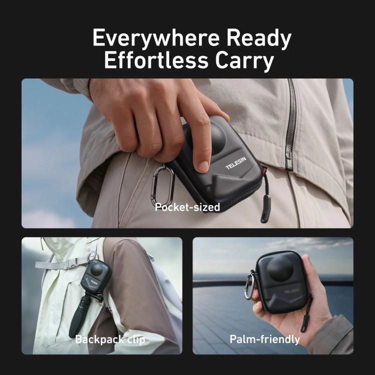 TELESIN Open Bottom PU Carrying Case for DJI Osmo 360 Camera Protective Pouch with Carabiner Clip - Case & Bags by TELESIN | Online Shopping UK | buy2fix